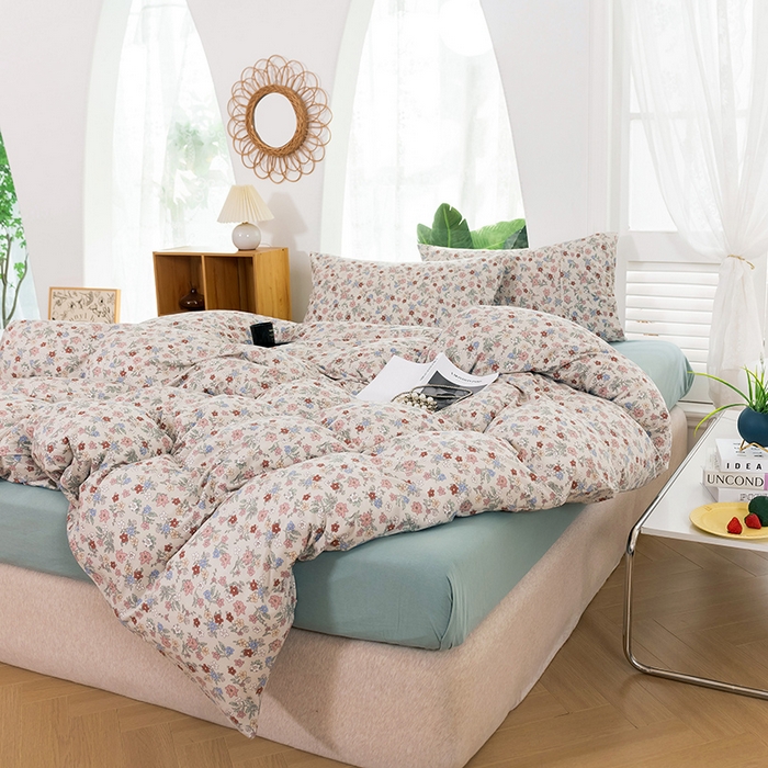 91家纺网 家纺一手货源 找家纺 优姿家纺2024新款A类全棉针织棉系列四件套 倾城花恋-粉