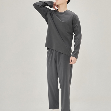 EH 2024新款全棉男女情侣款家居服-男款圆领 炭灰色