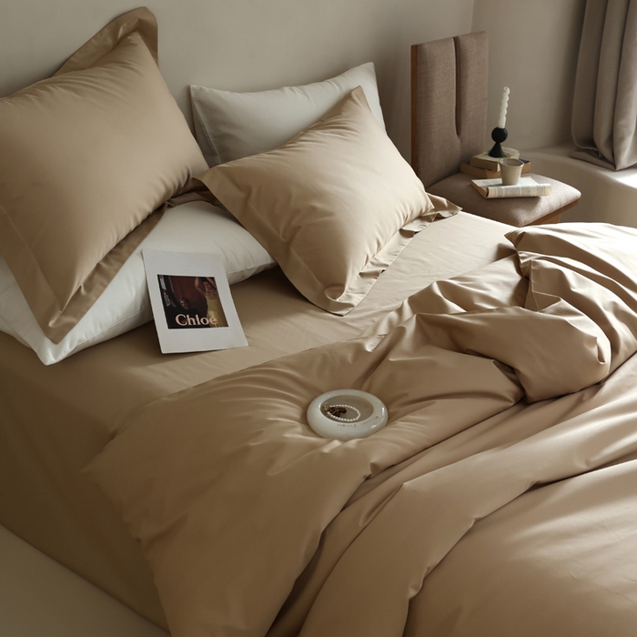 91家纺网 家纺一手货源 找家纺 轩和 2024新款70支埃及匹马棉纯棉纯色四件套风格二 浮光金