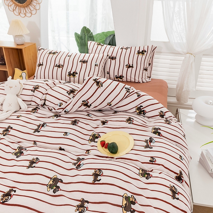 91家纺网 家纺一手货源 找家纺 优姿家纺2024新款A类全棉针织棉系列四件套 汪汪小队-红