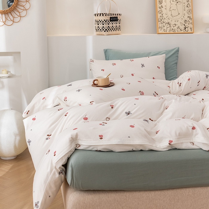 91家纺网 家纺一手货源 找家纺 优姿家纺2024新款A类全棉针织棉系列四件套 甜蜜蜜-白