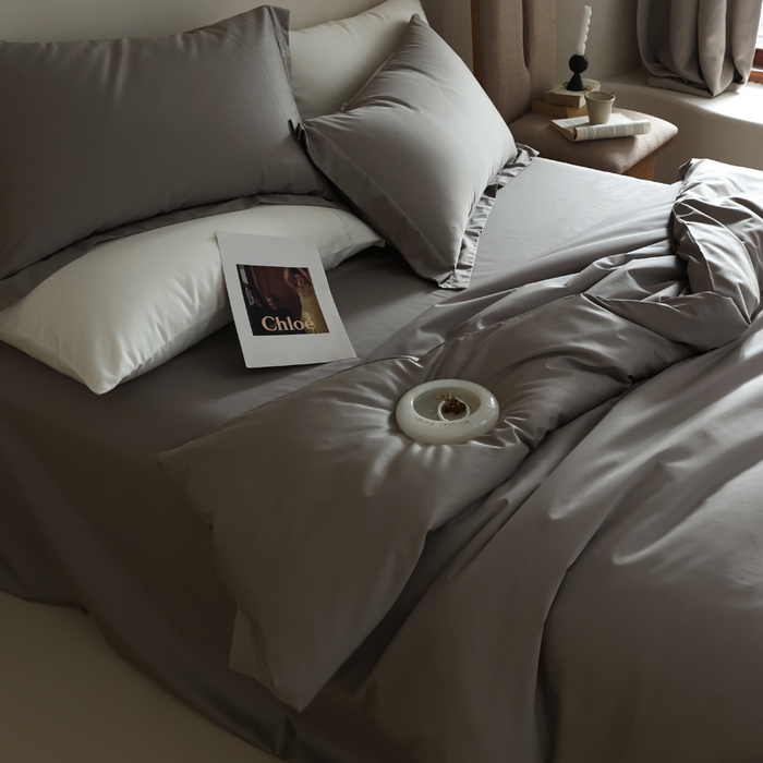 91家纺网 家纺一手货源 找家纺 轩和 2024新款70支埃及匹马棉纯棉纯色四件套风格二 锦缎灰