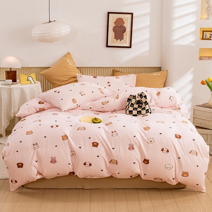 优姿家纺2024新款A类全棉针织棉系列四件套 维尼家族-粉