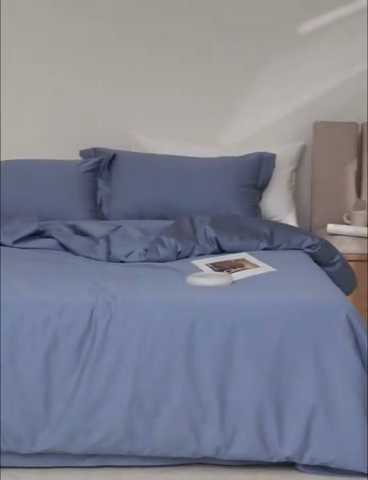 91家纺网 家纺一手货源 找家纺 轩和 2024新款70支埃及匹马棉纯棉纯色四件套风格二 珐琅蓝