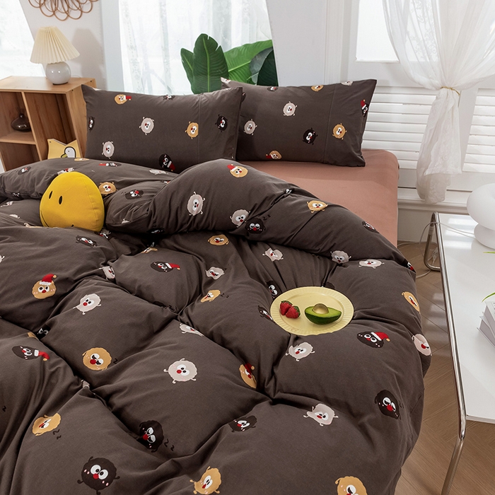 91家纺网 家纺一手货源 找家纺 优姿家纺2024新款A类全棉针织棉系列四件套 搞怪摩卡-灰