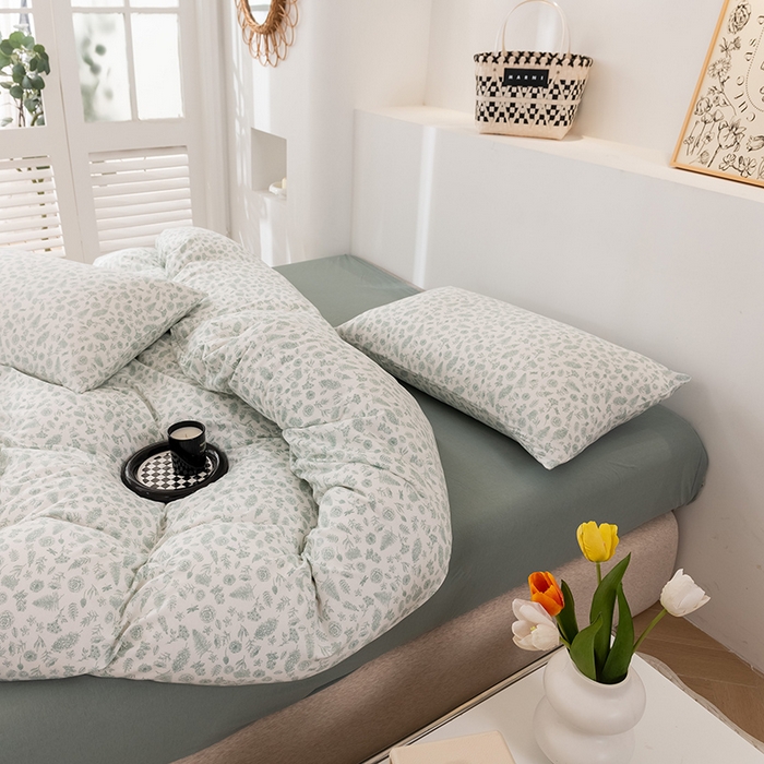 91家纺网 家纺一手货源 找家纺 优姿家纺2024新款A类全棉针织棉系列四件套 秋韵-绿