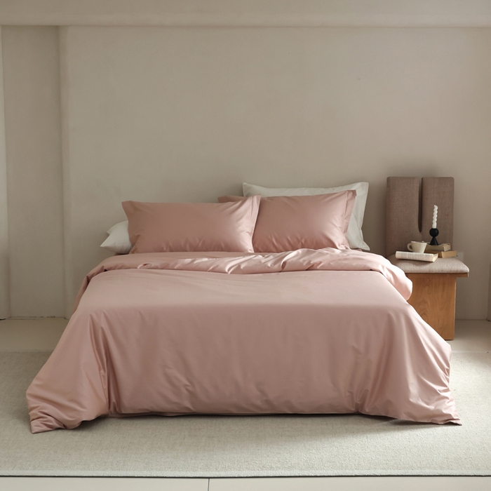 91家纺网 家纺一手货源 找家纺 轩和 2024新款70支埃及匹马棉纯棉纯色四件套风格二 画眉粉