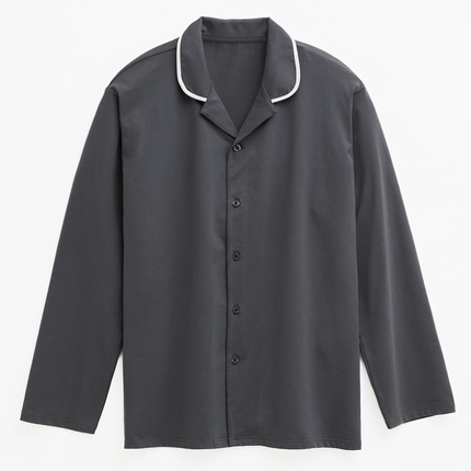 91家纺网 家纺一手货源 找家纺 EH 2024新款全棉男女情侣款家居服-男女款翻领 男款碳灰色