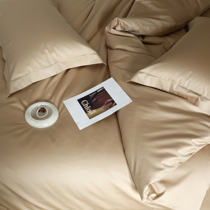 91家纺网 家纺一手货源 找家纺 轩和 2024新款70支埃及匹马棉纯棉纯色四件套风格二 浮光金