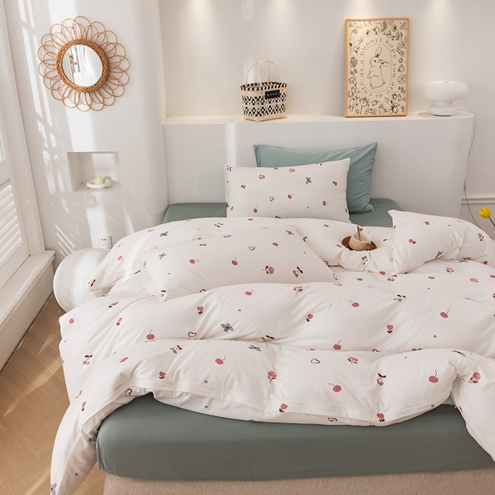 91家纺网 家纺一手货源 找家纺 优姿家纺2024新款A类全棉针织棉系列四件套 甜蜜蜜-白