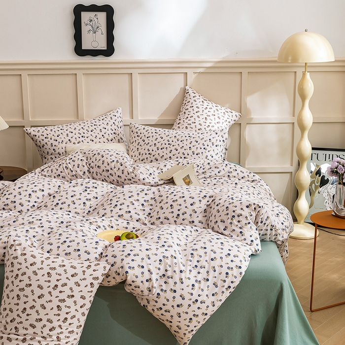 91家纺网 家纺一手货源 找家纺 优姿家纺2024新款A类全棉针织棉系列四件套 花雅-蓝