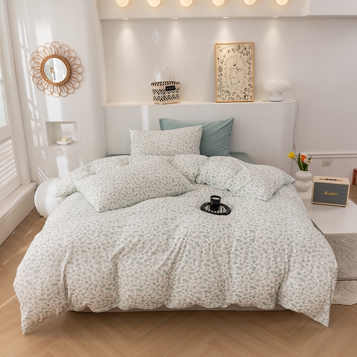 91家纺网 家纺一手货源 找家纺 优姿家纺2024新款A类全棉针织棉系列四件套 秋韵-绿