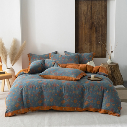 91家纺网 家纺一手货源 找家纺 （总）春皖家纺 2024新款全棉双层纱纽扣款四件套风格二