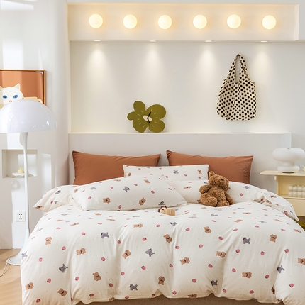 优姿家纺2024新款A类全棉针织棉系列四件套 草莓熊