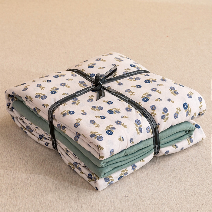 91家纺网 家纺一手货源 找家纺 优姿家纺2024新款A类全棉针织棉系列四件套 花雅-蓝