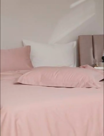 91家纺网 家纺一手货源 找家纺 轩和 2024新款70支埃及匹马棉纯棉纯色四件套风格二 画眉粉