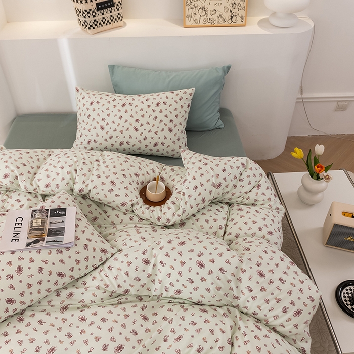 91家纺网 家纺一手货源 找家纺 优姿家纺2024新款A类全棉针织棉系列四件套 朝颜-绿