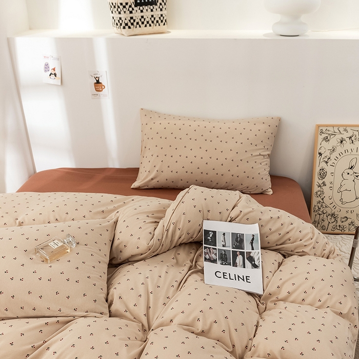 91家纺网 家纺一手货源 找家纺 优姿家纺2024新款A类全棉针织棉系列四件套 小樱桃-黄