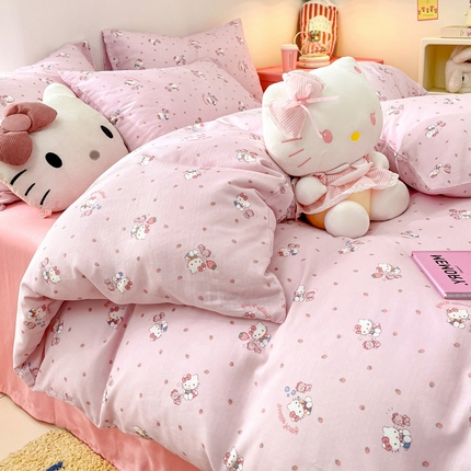 91家纺网 家纺一手货源 找家纺 （总）暮思家居 2024新款正品授权三丽鸥全棉有氧双层纱四件套