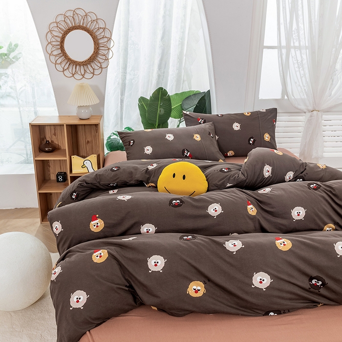 91家纺网 家纺一手货源 找家纺 优姿家纺2024新款A类全棉针织棉系列四件套 搞怪摩卡-灰