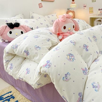 91家纺网 家纺一手货源 找家纺 （总）暮思家居 2024新款正品授权三丽鸥全棉有氧双层纱四件套