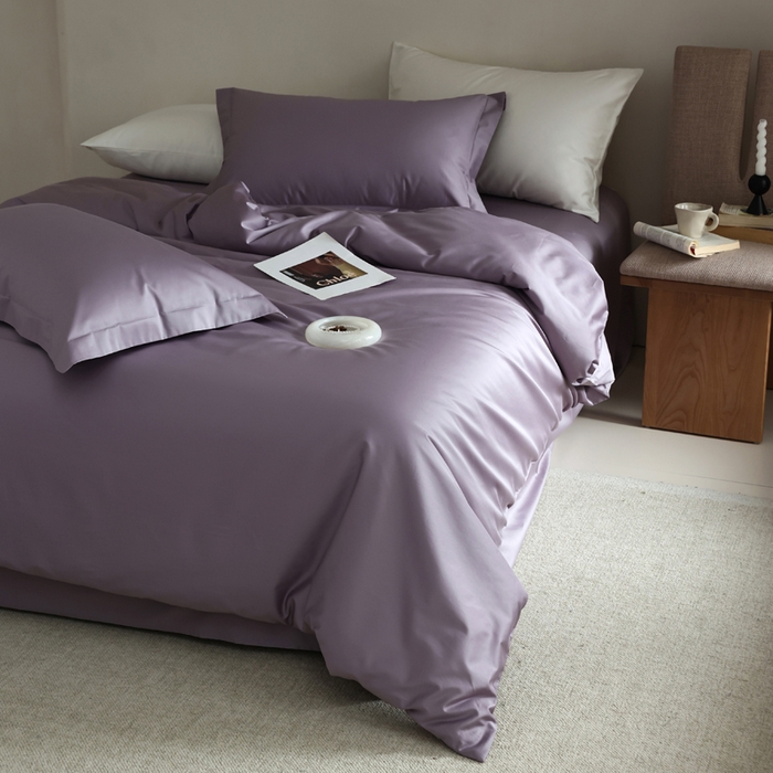 91家纺网 家纺一手货源 找家纺 轩和 2024新款70支埃及匹马棉纯棉纯色四件套风格二 东来紫