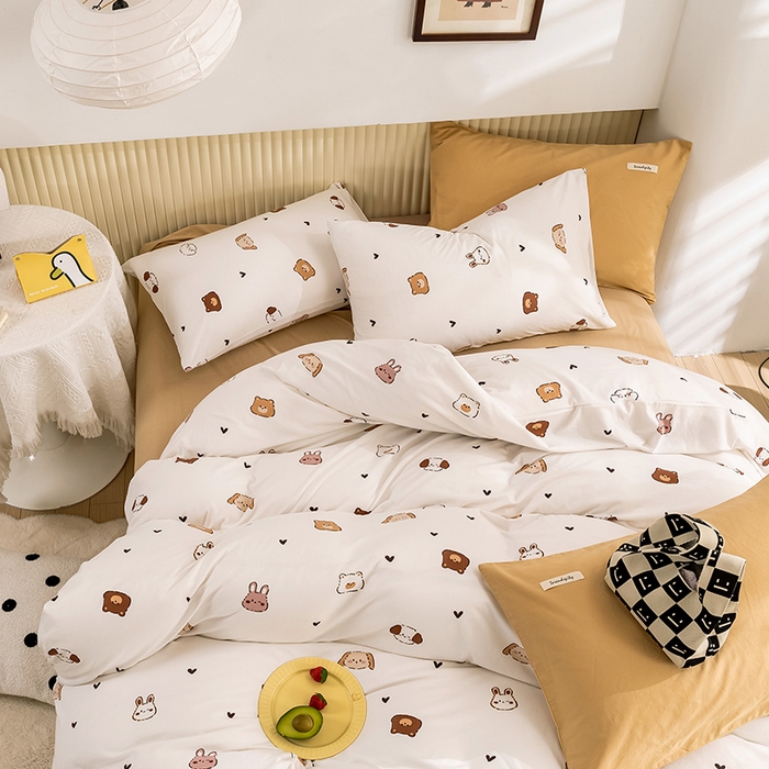 91家纺网 家纺一手货源 找家纺 优姿家纺2024新款A类全棉针织棉系列四件套 维尼家族-白