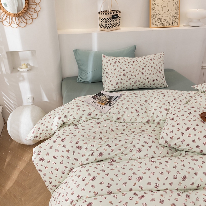 91家纺网 家纺一手货源 找家纺 优姿家纺2024新款A类全棉针织棉系列四件套 朝颜-绿