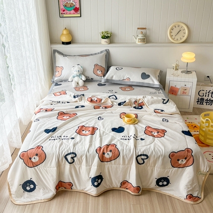 91家纺网 家纺一手货源 找家纺 欧邦 新款A类冰藤席夏被套件 凉席款-黑球熊