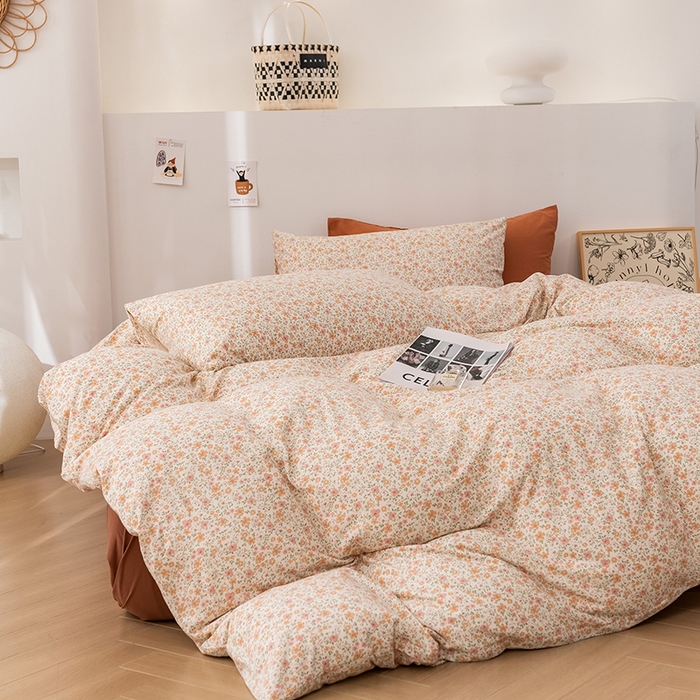 91家纺网 家纺一手货源 找家纺 优姿家纺2024新款A类全棉针织棉系列四件套 花园秘境-黄