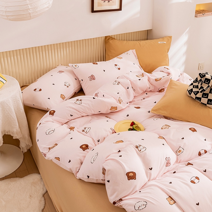 91家纺网 家纺一手货源 找家纺 优姿家纺2024新款A类全棉针织棉系列四件套 维尼家族-粉