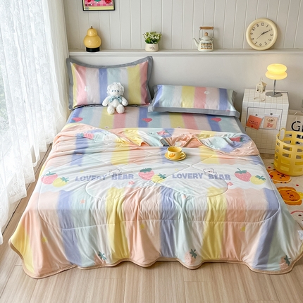 91家纺网 家纺一手货源 找家纺 欧邦 新款A类冰藤席夏被套件 凉席款-彩虹