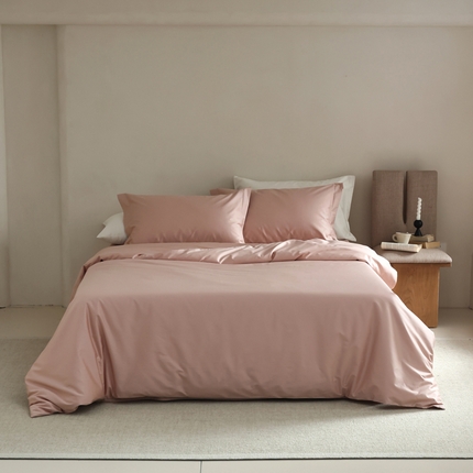 91家纺网 家纺一手货源 找家纺 轩和 2024新款70支埃及匹马棉纯棉纯色四件套风格二 画眉粉