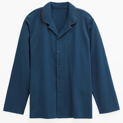 91家纺网 家纺一手货源 找家纺 EH 2024新款全棉男女情侣款家居服-男女款翻领 男款蓝莓色