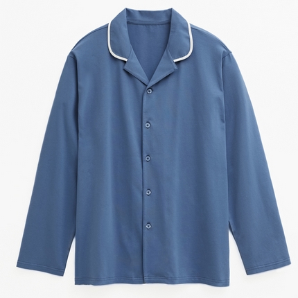 EH 2024新款全棉男女情侣款家居服-男款翻领 牛仔蓝