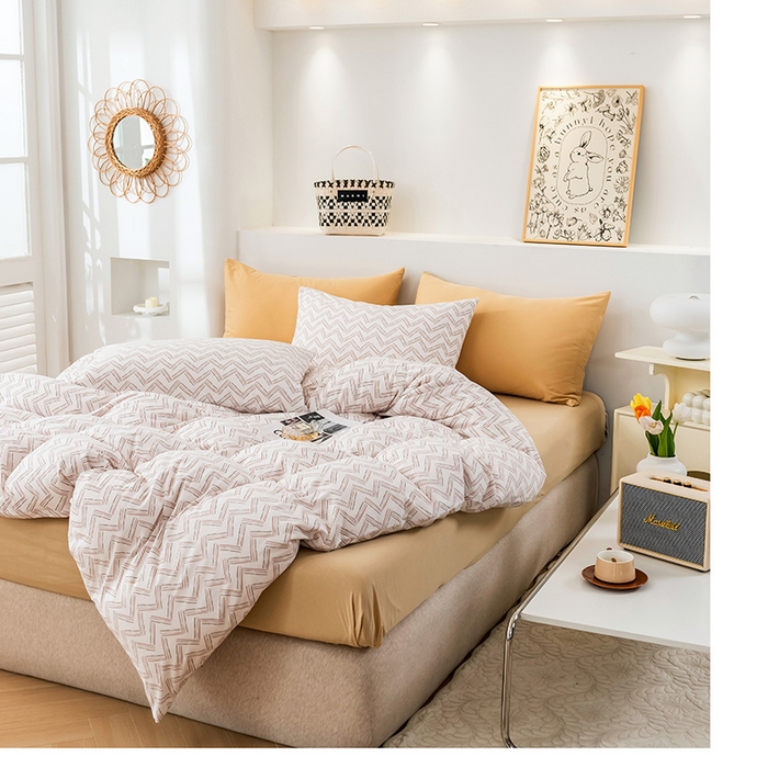 91家纺网 家纺一手货源 找家纺 优姿家纺2024新款A类全棉针织棉系列四件套 菲洛特-粉