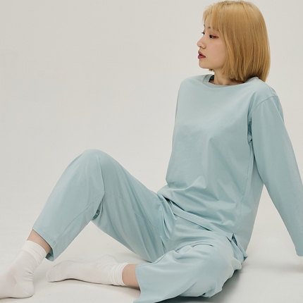 EH家居 2024新款全棉男女情侣款家居服-女款圆领 浅云绿