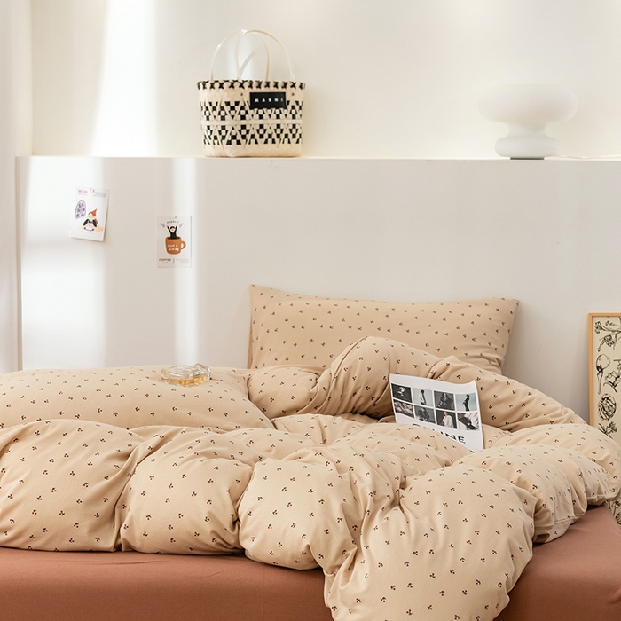 91家纺网 家纺一手货源 找家纺 优姿家纺2024新款A类全棉针织棉系列四件套 小樱桃-黄