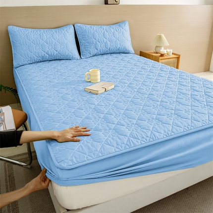 恒尚居 2024爆款四叶草绗缝夹棉防水床笠-四季款 四叶草-浅蓝