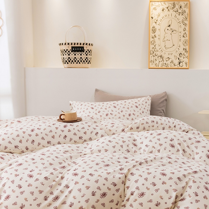 91家纺网 家纺一手货源 找家纺 优姿家纺2024新款A类全棉针织棉系列四件套 朝颜-粉