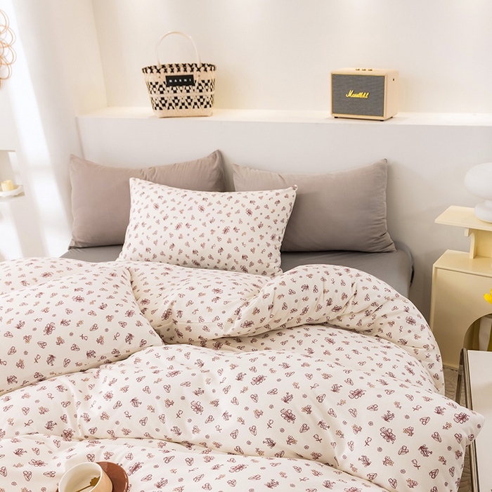 91家纺网 家纺一手货源 找家纺 优姿家纺2024新款A类全棉针织棉系列四件套 朝颜-粉