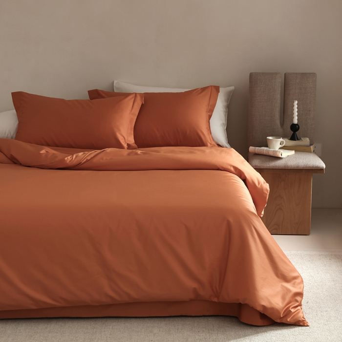 91家纺网 家纺一手货源 找家纺 轩和 2024新款70支埃及匹马棉纯棉纯色四件套风格二 玛仕橙