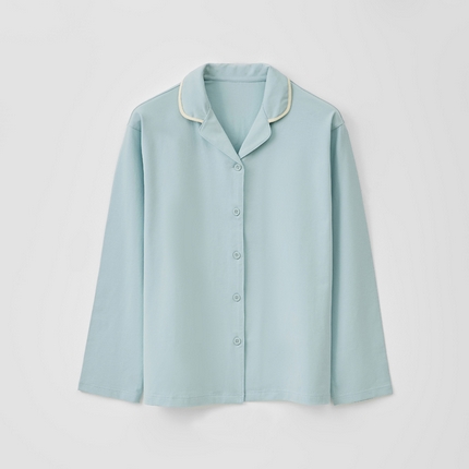 91家纺网 家纺一手货源 找家纺 EH 2024新款全棉男女情侣款家居服-男女款翻领 女款浅云绿