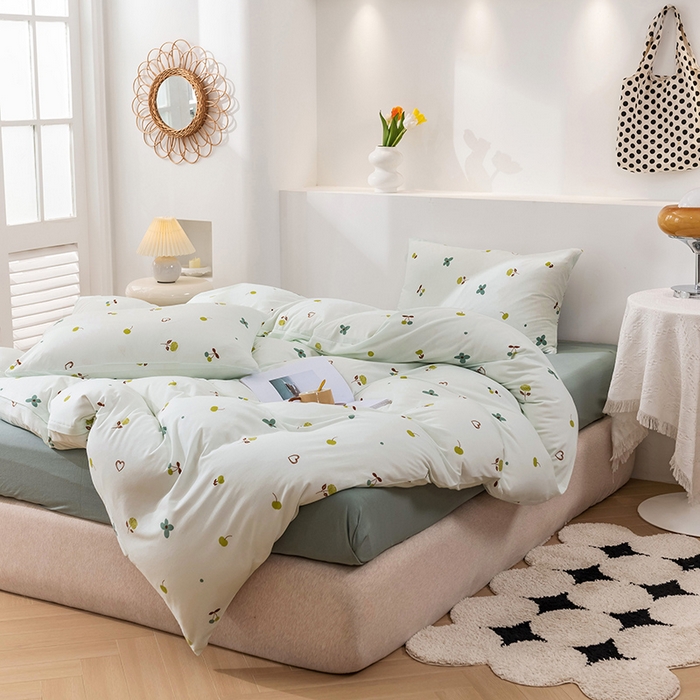 91家纺网 家纺一手货源 找家纺 优姿家纺2024新款A类全棉针织棉系列四件套 甜蜜蜜-绿