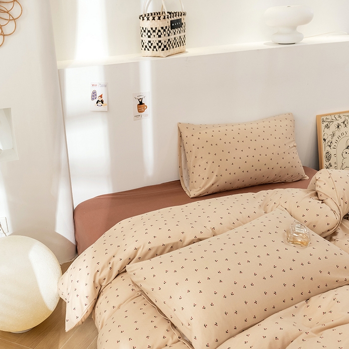 91家纺网 家纺一手货源 找家纺 优姿家纺2024新款A类全棉针织棉系列四件套 小樱桃-黄