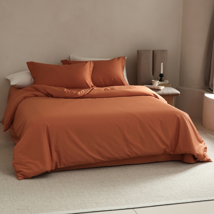 91家纺网 家纺一手货源 找家纺 轩和 2024新款70支埃及匹马棉纯棉纯色四件套风格二 玛仕橙