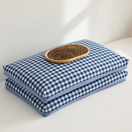 91家纺网 家纺一手货源 找家纺 乐可 2024新款水洗棉荞麦双拼枕 水洗棉双拼荞麦枕-深蓝
