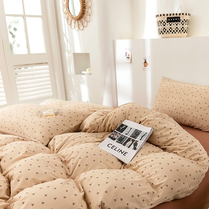 91家纺网 家纺一手货源 找家纺 优姿家纺2024新款A类全棉针织棉系列四件套 小樱桃-黄