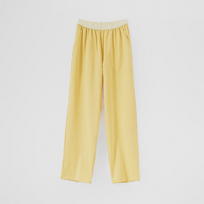 91家纺网 家纺一手货源 找家纺 EH 2024新款全棉男女情侣款家居服-男女款圆领 女款鹅黄色