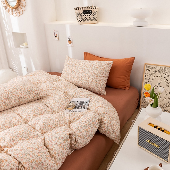 91家纺网 家纺一手货源 找家纺 优姿家纺2024新款A类全棉针织棉系列四件套 花园秘境-黄